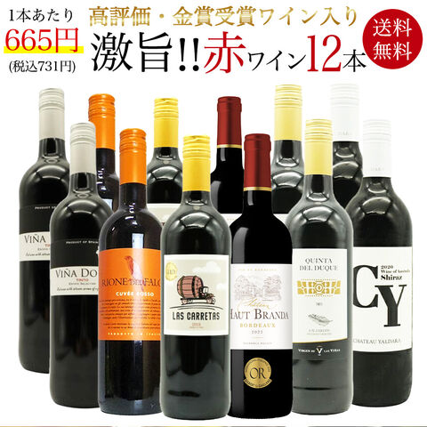 【送料無料】玉手箱厳選！高評価ワインや金賞ワインも入った激旨赤12本セット ワインセット (6種類×各2本)