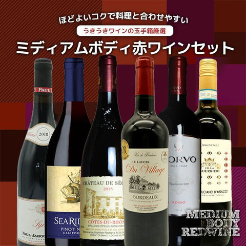 ワインセット うきうきワインの玉手箱厳選 世界の極上ミディアムボディ赤ワイン飲み比べ6本セット （送料無料ワインセット）
