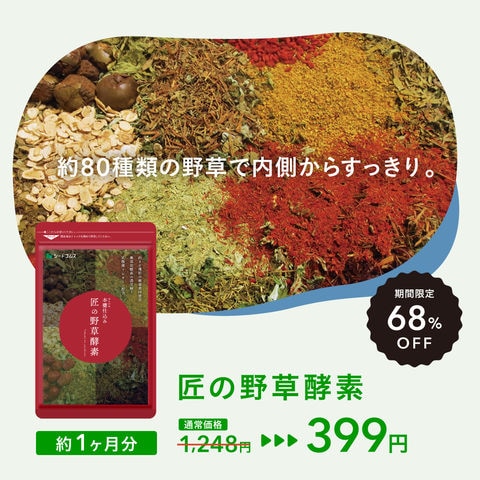 送料無料　超特価　末年年始セール　６８％引【お疲れに中から整える　伝統の力】　匠の野草酵素　サプリ　お試し　約１ヵ月分　　通常１２４８円　　今だけ３９９円　【お一人様１８ケ迄】