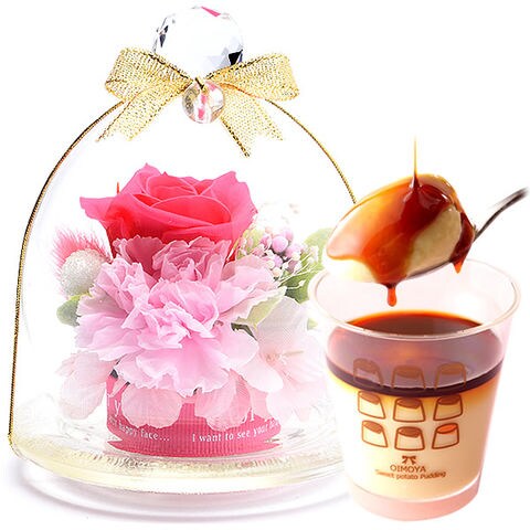 ギフト 花 ホワイトデー  フラワー アレンジ 人気 お菓子 ガラスドームプリザ【ピンク】