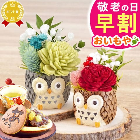 ＼早割受付中！／ 敬老の日 ギフト プレゼント プレゼント お菓子 スイーツ プリザーブドフラワー 一寸ふくろうペア【茶】＆【グレー】 issunC 送料無料   ◆敬老の日◆ ※ご指定不可。9月18日～21日いずれかにお届け