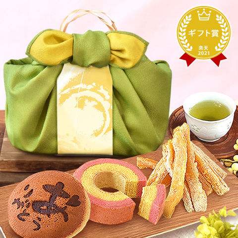 ＼数量限定！／ 誕生日 プレゼント 贈り物 ギフト お菓子 スイーツ 籠バックスイーツセット 【緑色風呂敷・ありがとうどら焼き】※ご指定日にお届け