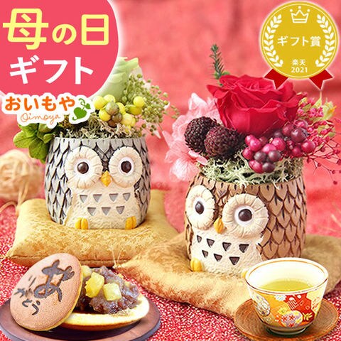 ＼遅れてごめんね！／ 母の日 ギフト プレゼント お菓子 スイーツ プリザーブドフラワー 一寸ふくろうペア【茶】＆【グレー】 issunC 送料無料   ◆母の日◆ 最短日程での手配となります※ご指定不可