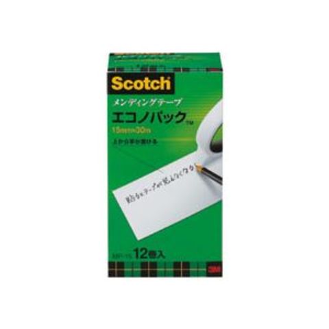 3M スコッチ メンディングテープ エコノパック 大巻 15mm×30m 紙箱入業務用パック MP-15 1パック(12巻) 生活用品 インテリア  雑貨 文具 オフィス用 【同梱不可】【代引不可】[▲][TP]