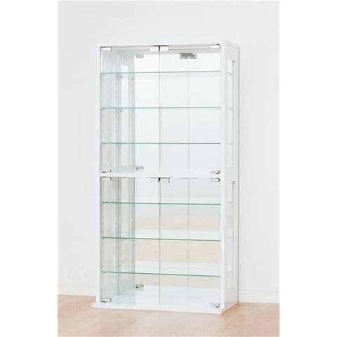 コレクションケース/収納ケース ホワイト ガラス製/背面鏡張り 幅60cm