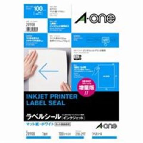 エーワン インクジェット用ラベル/宛名シール A4/全面 100枚 ノーカット 28908 AV デジモノ プリンター OA プリンタ用紙  【同梱不可】【代引不可】[▲][TP]