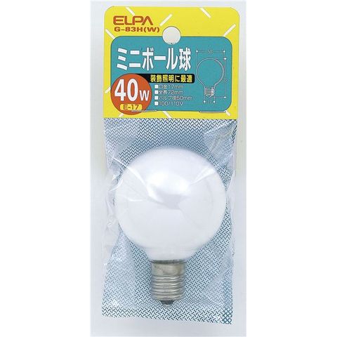 業務用セット ELPA ミニボール球 電球 40W E17 G50 ホワイト G-83H（W