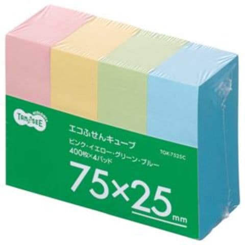 まとめ買い TANOSEE エコふせん キューブ 75×25mm 4色 1パック（4冊