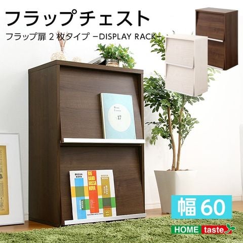 リビング収納/収納家具 フラップ扉 2枚タイプ ウォールナット 2段 幅約59cm 抗菌 防臭機能 代引不可 生活用品 インテリア 雑貨 収納家具  【同梱不可】【代引不可】[▲][TP]