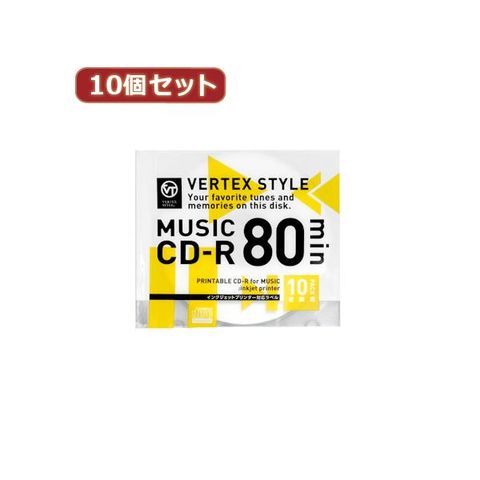 10個セット VERTEX CD-R（Audio） 80分 10P インクジェットプリンタ対応（ホワイト） 10CDRA.80VX.WPX10 AV  デジモノ パソコン 周辺機器 【同梱不可】【代引不可】[▲][TP]