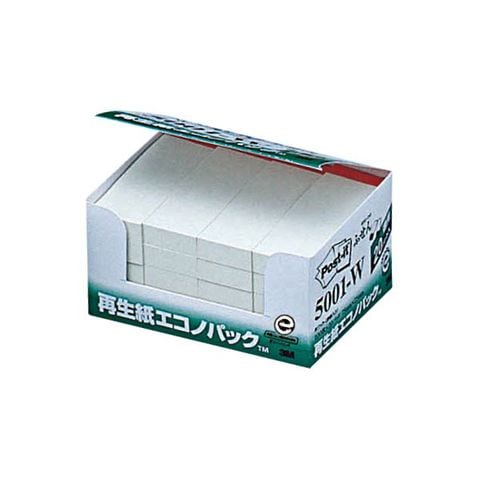 まとめ買い 3M ポスト・イット エコノパックふせん 再生紙 75×25mm ホワイト（赤帯入） 5001-W 1パック（20冊） ×5セット  生活用品 インテリア 雑【同梱不可】【代引不可】[▲][TP]