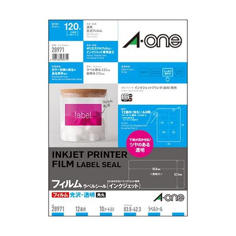 まとめ買いエーワン ラベルシール[インクジェット]光沢フィルム・透明 A4 12面 83.8×42.3mm 28971 1冊(10シート) ×3セット  生活用品 インテリア 【同梱不可】【代引不可】[▲][TP]