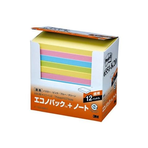 まとめ買い 3M ポストイット エコノパック ノート 再生紙 75×127mm 混色 6551-K20 1パック（12冊） ×5セット 生活用品  インテリア 雑貨 文具 オ 【同梱不可】【代引不可】[▲][TP]