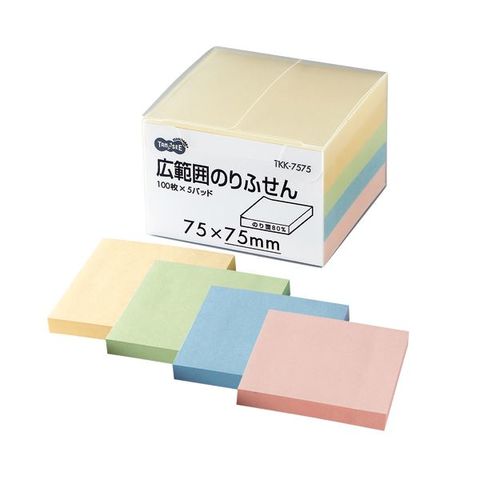 まとめ買い TANOSEE 広範囲のりふせん 75×75mm 4色 1パック（5冊） ×10