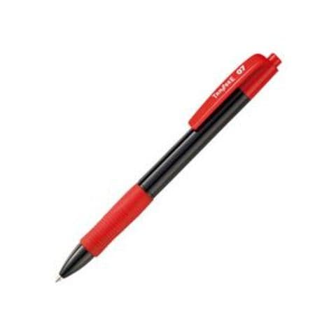 まとめ) TANOSEE ノック式油性ボールペン0.7mm 赤 （軸色：黒） 1箱