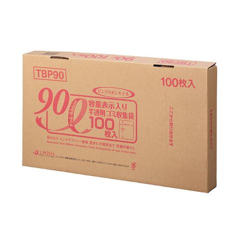 ジャパックス 容量表示入りゴミ袋ピンクリボンモデル 乳白半透明 90L BOXタイプ TBP90 1セット（400枚：100枚×4箱） 生活用品  インテリア 雑貨 文具 【同梱不可】【代引不可】[▲][TP]