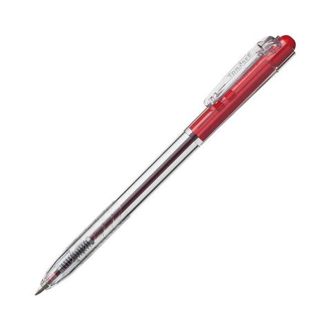 まとめ買いTANOSEE ノック式油性ボールペン0.7mm 赤（軸色：クリア）1