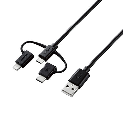 5個セット エレコム スマートフォン用USBケーブル/3in1/microUSB+Type-C+Lightning/0.3m/ブラック  MPA-AMBLCAD03BKX5 【同梱不可】[▲][AS] 【同梱不可】