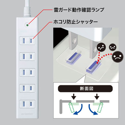 5個セット〕 サンワサプライ 雷ガードタップ 5m TAP-SP2116MG-5WNX5-