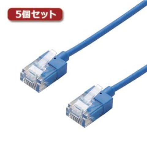 5個セット】 エレコム LANケーブル/CAT6A/スーパースリム/15m/ブルー