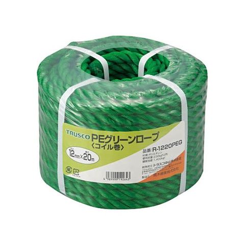 TRUSCO PEグリーンロープ 12mm×20m コイル巻 R-1220PEG 1巻 【代引不可】【同梱不可】[▲][TP]