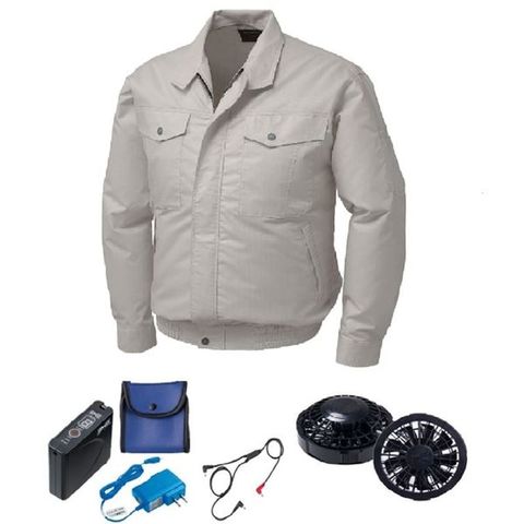 KU91830 空調服 R ポリエステル製 ベスト FAN2200G・RD9261・LISUPER1セット シルバー 4L 【北海道・沖縄・離島配送不可】 KU91830 空調服 R ポリエステル製 ベスト FAN2200G・RD9261・LISUPER1