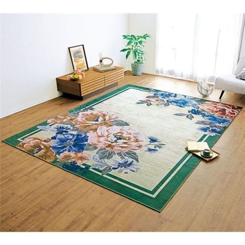 お手入れラクラク！高級柄プリントはっ水カーペット 約230×330cm モダングリーン 【同梱不可】【代引不可】[▲][TP]