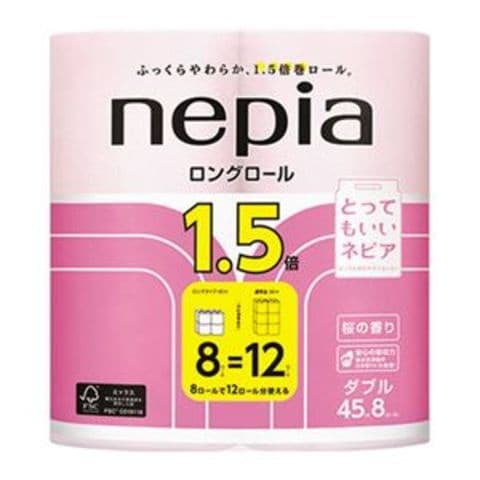 まとめ買い 王子ネピア ネピア ロングロール ダブル芯あり 45m 桜 1パック（8ロール）【×10セット】 【同梱不可】【代引不可】[▲][TP]