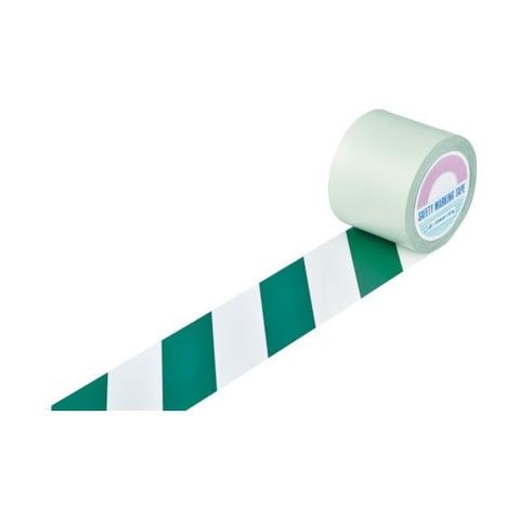 日本緑十字社 ガードテープ(ラインテープ) 白/緑(トラ柄) 100mm幅×100m