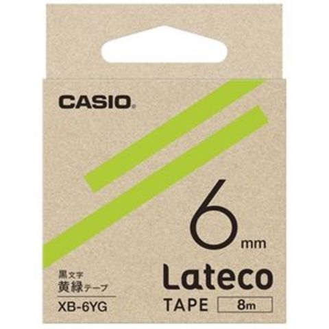 まとめ買い カシオ計算機 ラテコ専用テープXB-6YG黄緑に黒文字（×10