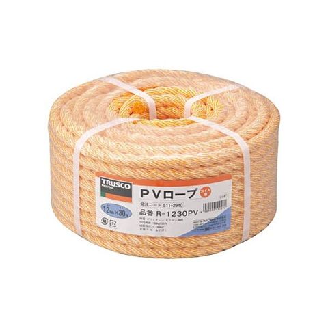 TRUSCO PVロープ 12mm×30m コイル巻 黄 R-1230PV 1巻 【代引不可】【同梱不可】[▲][TP]