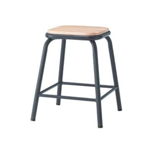 天然木天板スツール/腰掛け椅子 【ブラック】 スチール脚 木製