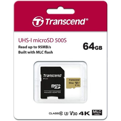 トランセンド 64GB MICROSDカードUHS-1 U3 V30 TS64GUSD500S　メモリーカード　マイクロSDカード  【同梱不可】【代引不可】[▲][TP]