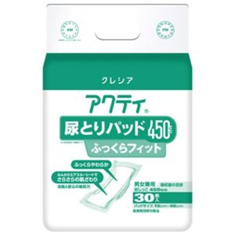 日本製紙クレシア アクティ尿とりパッド450ふっくら30枚 6P 【同梱不可】【代引不可】[▲][TP]