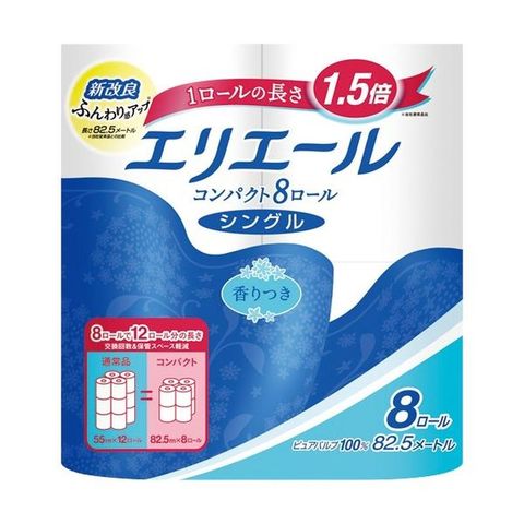 まとめ買い 大王製紙 エリエール トイレットティシュー コンパクト シングル 芯あり 82.5m 香り付き 1パック(8ロール) 【×20セット】  【同梱不可】【代引不可】[▲][TP]