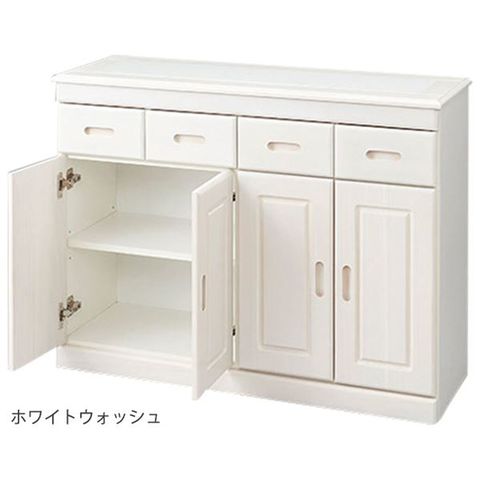 日本製 カントリー調 天然木 キッチンカウンター 【117cm幅 ホワイト