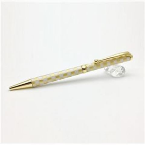 日本製 ハンドメイド ボールペン/文房具 【白箔金・市松】 クロスタイプ 芯：0.7mm 美濃和紙 友禅紙 文具  オフィス用品【同梱不可】【代引不可】[▲][TP]