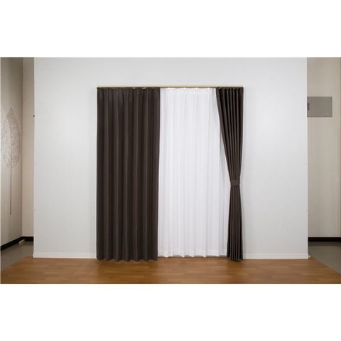 ドレープカーテン (幅150cm×高さ200cm)の2枚セット 色-ブラック /無地