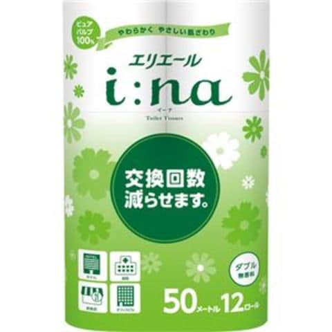 大王製紙 エリエールi：na（イーナ）トイレットティシュー ダブル 50m 無香料 1セット（72ロール：12ロール×6パック）  【同梱不可】【代引不可】[▲][TP]