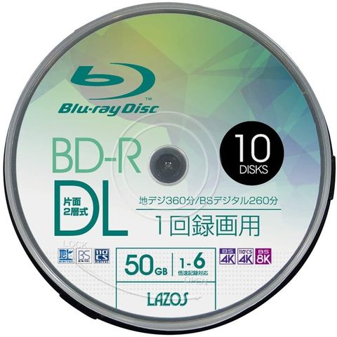 BD-R DLディスク 50GB 1-6倍速対応 1回記録用 ホワイトワイド印刷対応 10枚 L-BDL10P【同梱不可】【代引不可】[▲][TP]