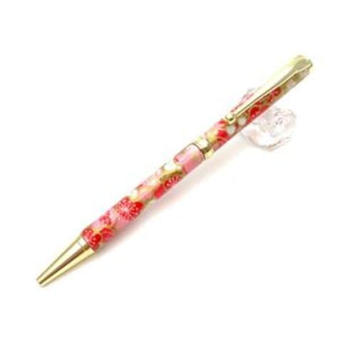 日本製 ハンドメイド ボールペン/文房具 【梅と流水 桃色】 クロス