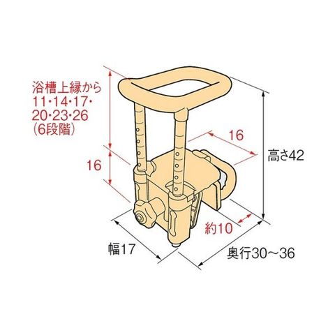 アロン化成 高さ調節付き 浴槽手すり UST-130R レッド 536-616 1台