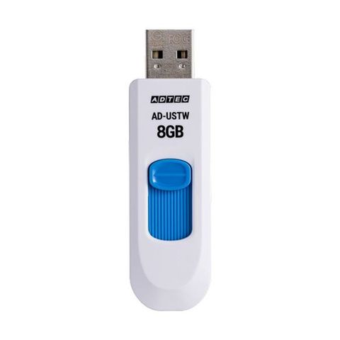 アドテック USB2.0スライド式フラッシュメモリ 8GB ホワイト/ブルー AD-USTW8G-U2R 1セット(10個)  【同梱不可】【代引不可】[▲][TP]