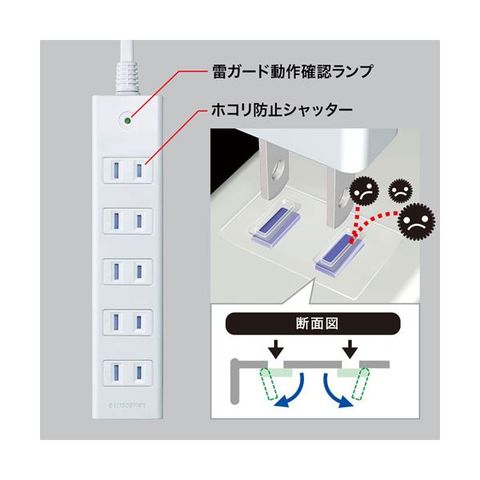 【5個セット】 サンワサプライ 雷ガードタップ 3m TAP-SP2116MG-3WNX5 【同梱不可】【代引不可】[▲][TP]