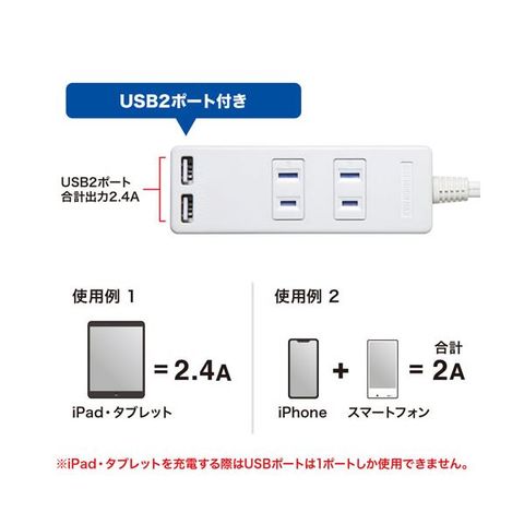 5個セット】 サンワサプライ USB充電ポート付き便利タップ TAP-B101U