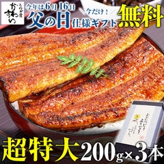父の日仕様ギフトボックス無料 国産 うなぎ 超特大サイズ 蒲焼き 200g 3本セット