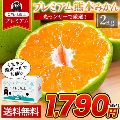 【光センサー選果のプレミアムみかん】プレミアム 熊本 みかん 容量 2kg 3S~2L サイズ 送料無料 ミカン 大玉 小玉 不選別 果物 柑橘 九州 蜜柑 みかん箱 《9月中旬-10月下旬に出荷予定》---d2_prekumamikan_k9_26_1790_2000g---