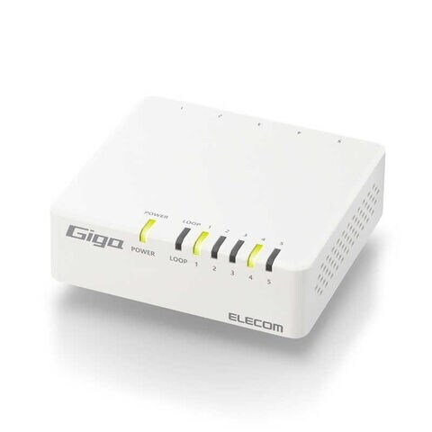 エレコム　ELECOM　 スイッチングハブ LAN ハブ 5ポート Giga対応 1000/100/10Mbps マグネット付 AC電源 ファンレス 静音 省エネ機能 壁掛け設置対応 ホワイト　EHC-G05PA4-JW
