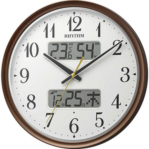 リズム時計　ＣＩＴＩＺＥＮ　電波掛時計　温度・湿度表示付　「フィットウェーブリブＡ０４」　8FYA04SR06 茶メタリック