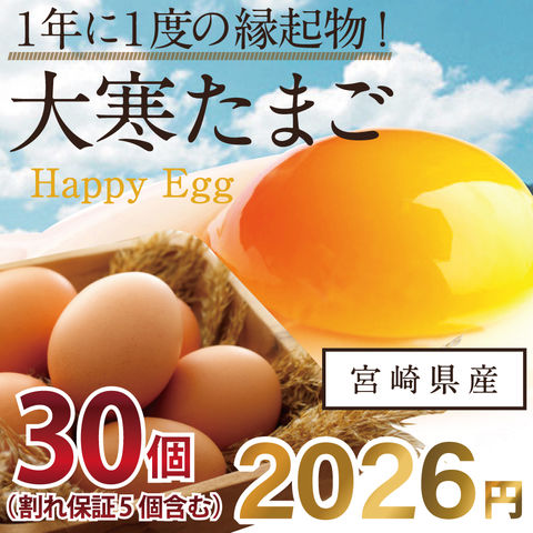 【ご予約】大寒たまご30個 縁起卵 南九州産2026年 大寒の日前後に生まれる（2026年1月20日頃）滋養に富んだ、縁起物のタマゴを数量限定販売！品質・衛星すべて管理された安心・安全たまご【沖縄・離島は輸送の都合上ご注文承れません】送料別 ※2026年1月20日より順次発送 ※お一人様1セット迄
